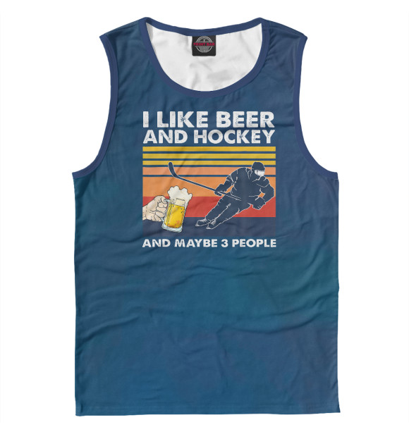 Мужская майка с изображением I Like Beer And Hockey цвета Белый