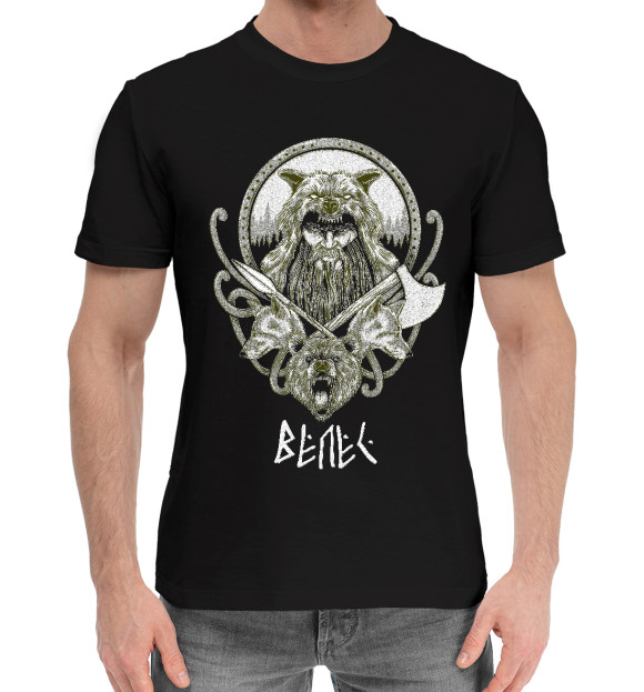Мужская хлопковая футболка с изображением Славянский Велес цвета Черный