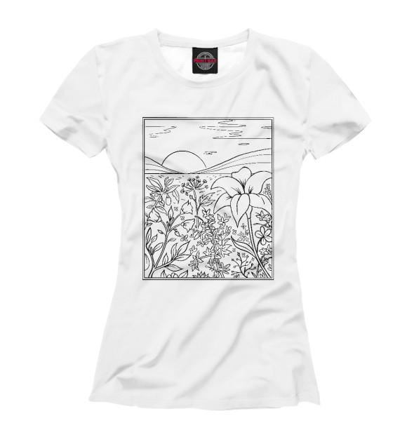 Женская футболка с изображением Пейзаж в стиле Line Art цвета Белый