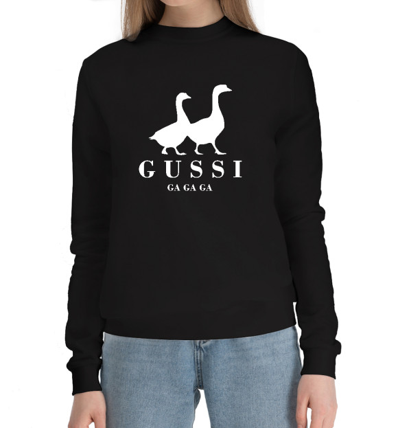 Женский хлопковый свитшот с изображением GUSSI (Гусси) цвета Черный