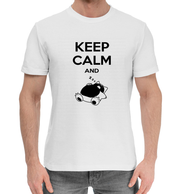 Мужская хлопковая футболка с изображением Keep calm and zzz funny цвета Белый