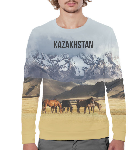 Мужской свитшот с изображением Kazakhstan цвета Белый