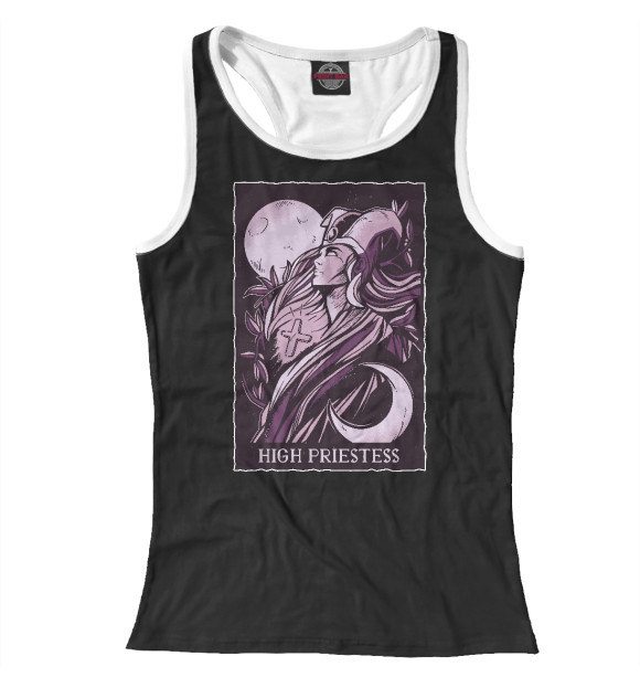 Женская майка-борцовка с изображением Верховная жрица Таро цвета Белый