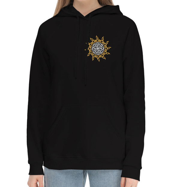 Женский хлопковый худи с изображением Оберег на здоровье цвета Черный