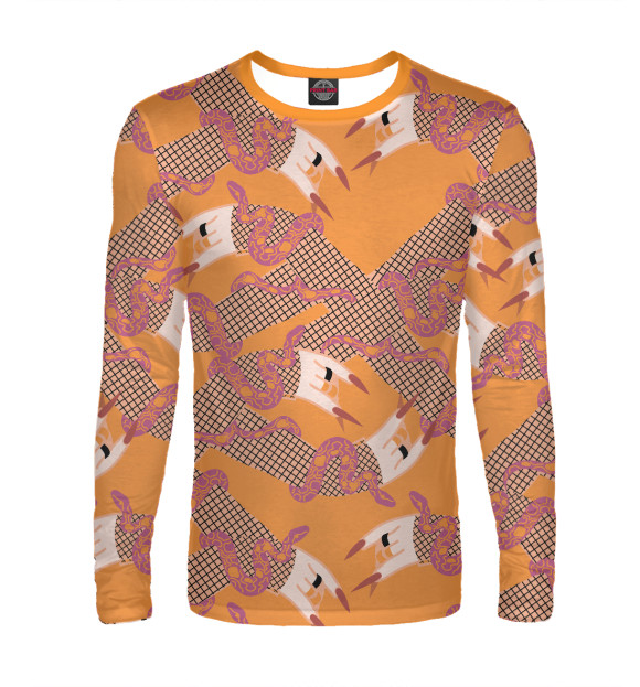 Мужской лонгслив с изображением Змея обвивает руку с острыми ногтями цвета Белый