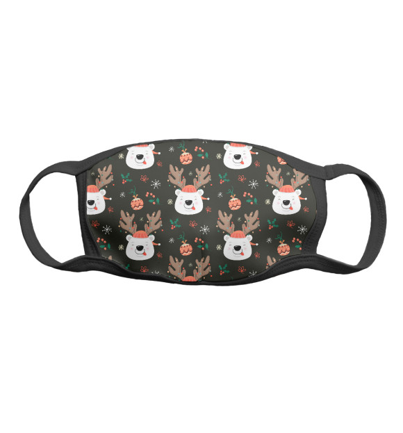 Маска тканевая с изображением Новогодний мишка цвета Белый