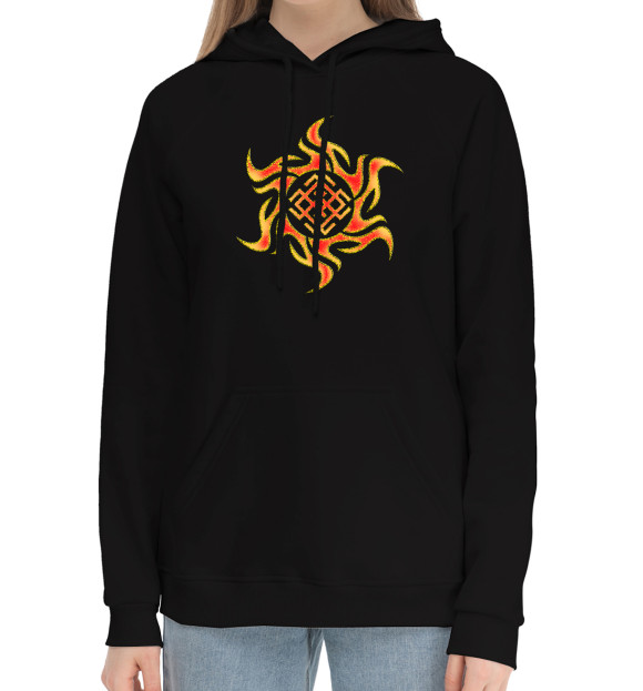 Женский хлопковый худи с изображением Славянский Светоч цвета Черный