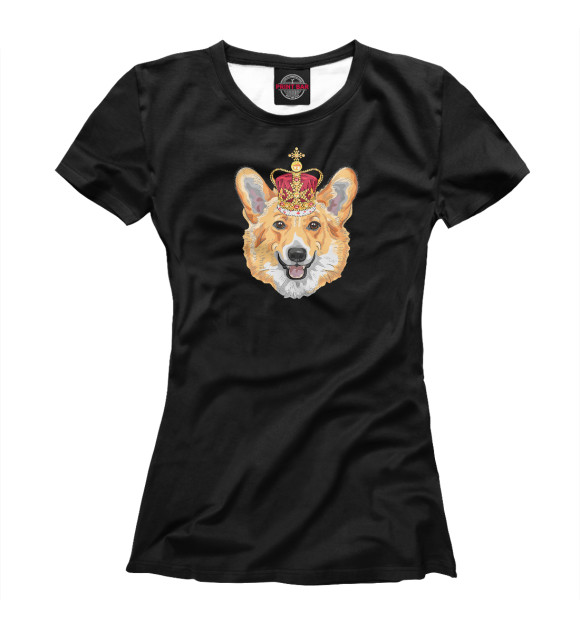 Женская футболка с изображением Корги в короне цвета Белый