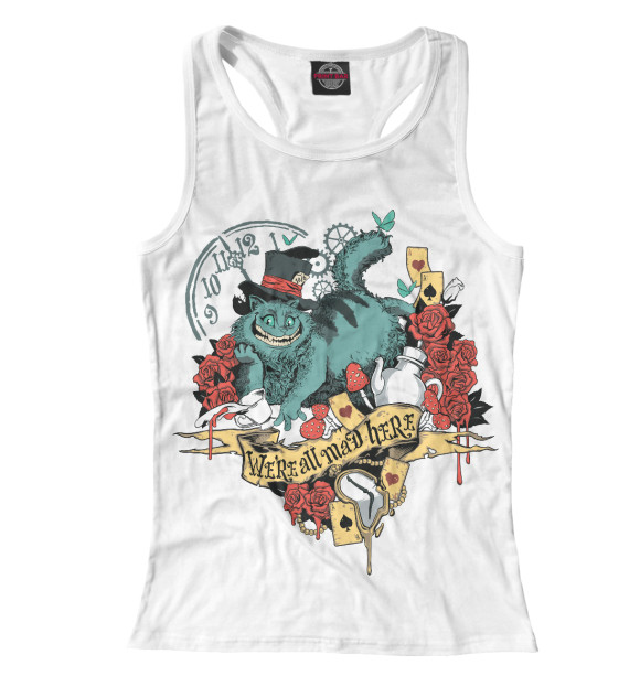 Женская майка-борцовка с изображением Чеширский кот цвета Белый