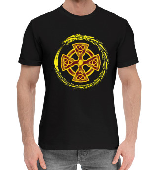 Мужская хлопковая футболка Кельтский крест на чёрном