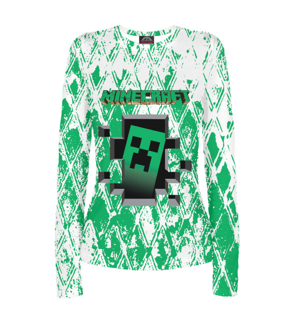 Женский лонгслив с притом Minecraft цвета Белый Женский лонгслив с изображением Minecraft цвета Белый