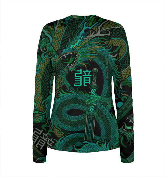 Женский лонгслив с притом Зеленый дракон цвета Белый Женский лонгслив с изображением Зеленый дракон цвета Белый