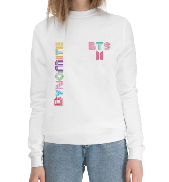 Женский хлопковый свитшот с изображением Dynamite, BTS, БТС, Динамит цвета Белый
