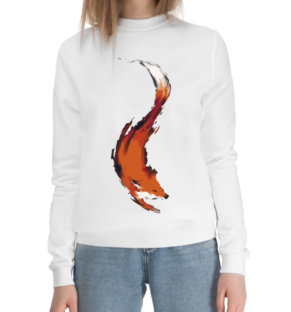 Женский хлопковый свитшот с изображением Хитрая лисичка цвета Белый