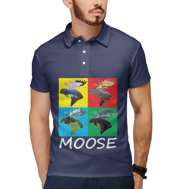 Мужское поло с притом Лось цвета Белый Мужское поло с изображением Лось цвета Белый