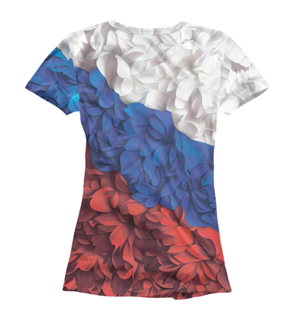 Женская футболка с изображением Флаг РФ из лепестков цветов цвета Белый