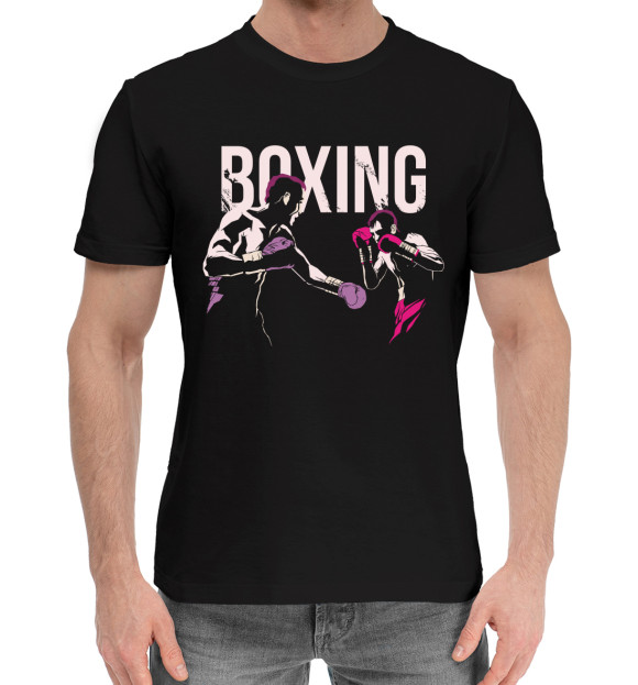 Мужская хлопковая футболка с изображением Бокс цвета Черный