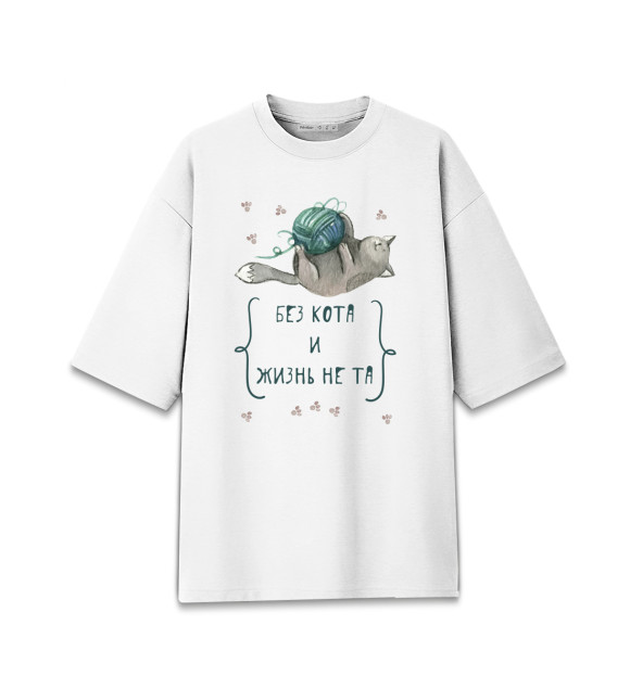 Мужская футболка оверсайз с изображением Без кота и жизнь не та цвета Белый