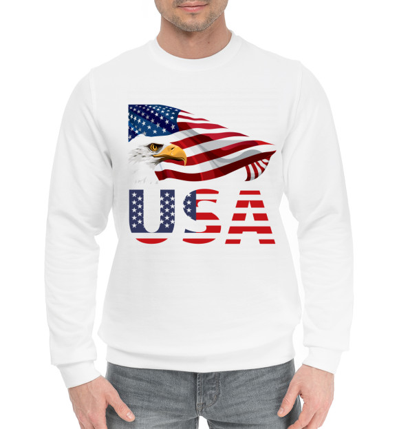Мужской хлопковый свитшот с изображением США цвета Белый