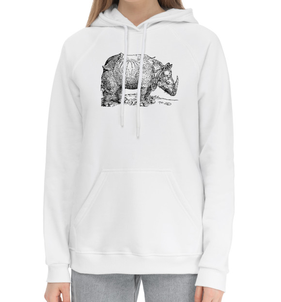 Женский хлопковый худи с изображением Носорог Дюрера цвета Белый