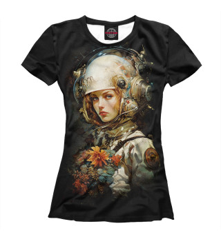 Женская футболка Космическая красавица с цветами