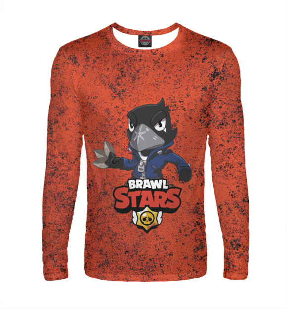 Мужской лонгслив с притом Brawl Stars Crow цвета Белый Мужской лонгслив с изображением Brawl Stars Crow цвета Белый