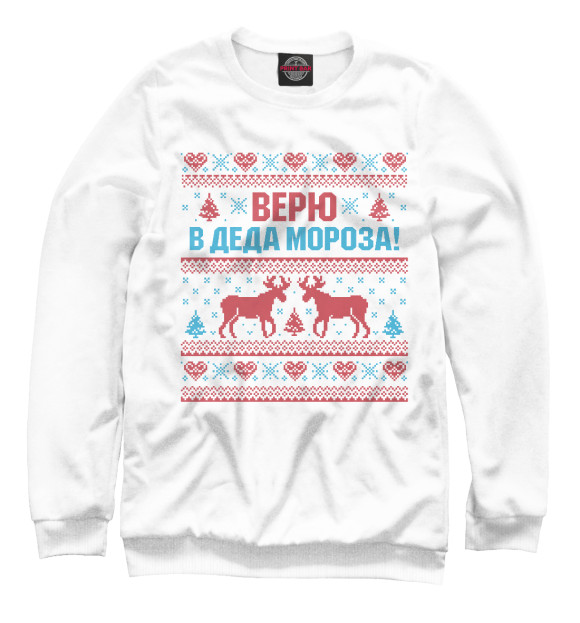 Свитшот для мальчиков с изображением Верю в Деда Мороза цвета Белый
