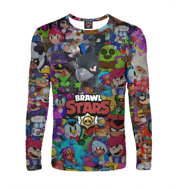 Мужской лонгслив с притом Brawl Stars: CROW цвета Белый Мужской лонгслив с изображением Brawl Stars: CROW цвета Белый