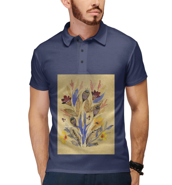 Мужское поло с изображением Цветы цвета Белый