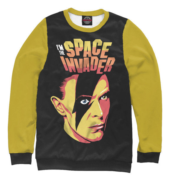 Мужской свитшот с изображением David Bowie Space Invader цвета Белый