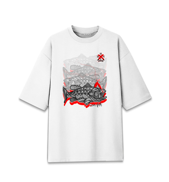 Женская футболка оверсайз с притом Окуни цвета Белый Женская футболка оверсайз с изображением Окуни цвета Белый