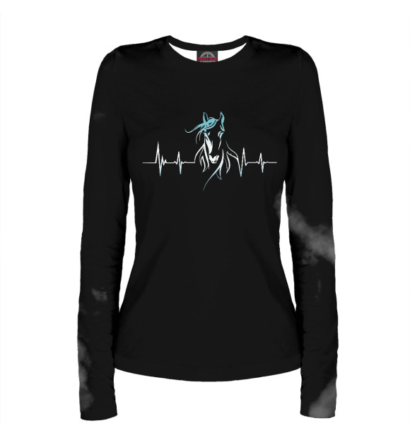 Женский лонгслив с притом Horse Heartbeat цвета Белый Женский лонгслив с изображением Horse Heartbeat цвета Белый