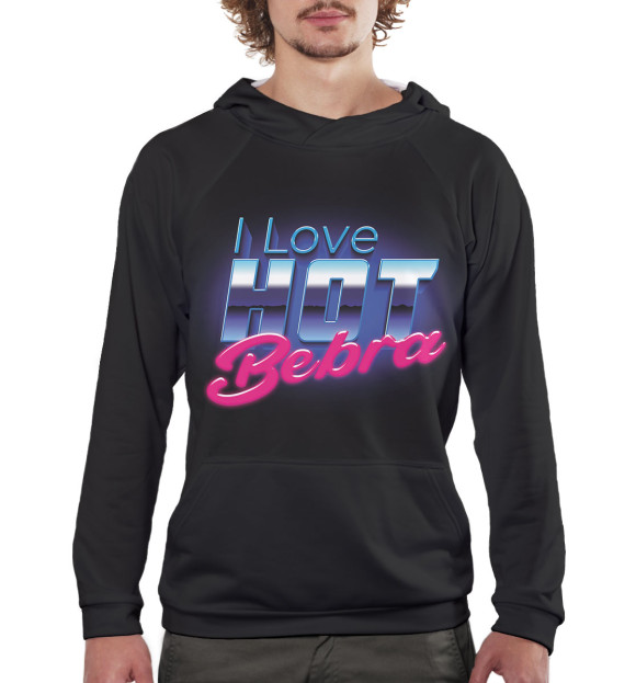 Мужское худи с изображением i love hot bebra чёрный фон цвета Белый