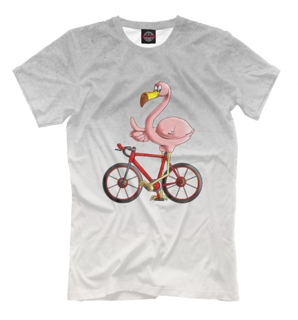 Мужская футболка с изображением Flamingo Riding a Bicycle цвета Белый