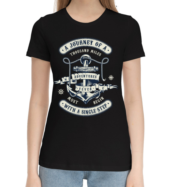 Женская хлопковая футболка с изображением Морское цвета Черный