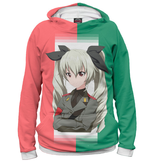 Мужское худи с притом Girls und Panzer цвета Белый Мужское худи с изображением Girls und Panzer цвета Белый