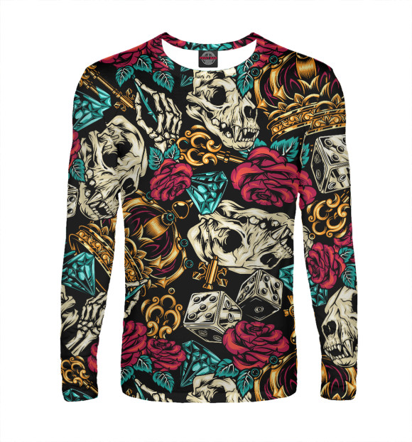 Мужской лонгслив с изображением Skull&Rose цвета Белый