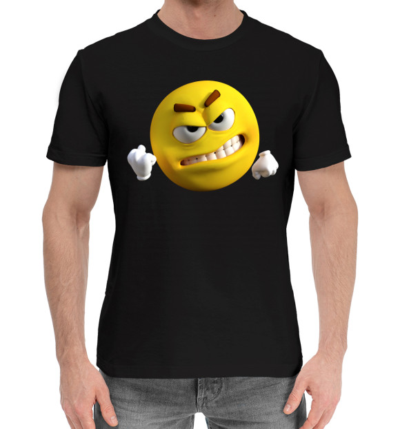 Мужская хлопковая футболка с изображением Смайл цвета Черный