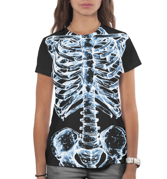 Женская футболка с изображением Скелет цвета Белый