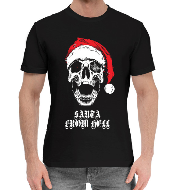 Мужская хлопковая футболка с изображением Santa from Hell цвета Черный