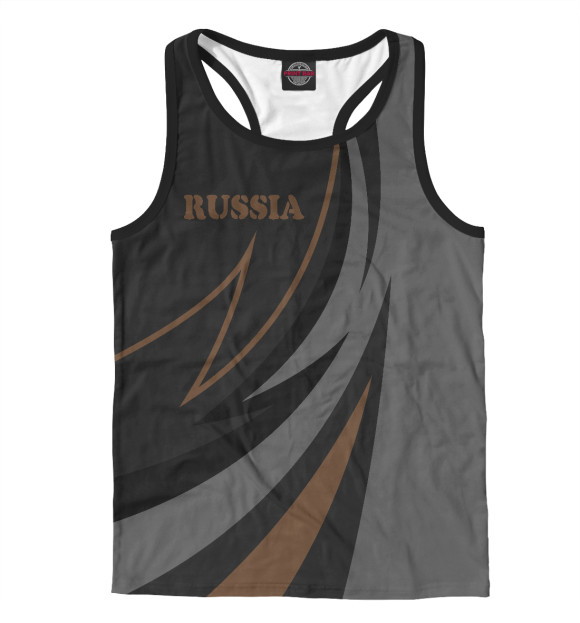 Мужская майка-борцовка с изображением Россия герб на рукавах цвета Белый