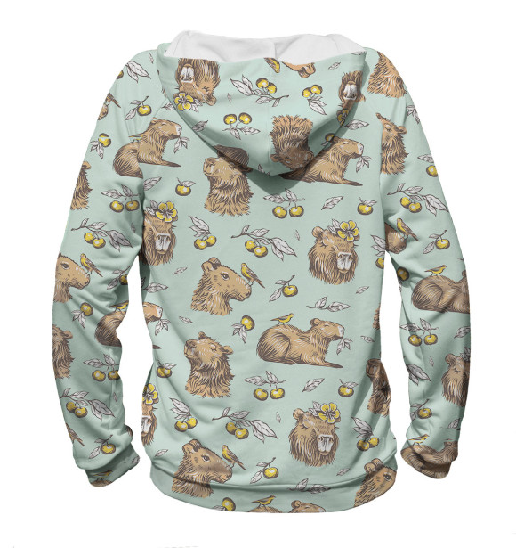 Мужское худи с изображением Капибара с ягодами цвета Белый