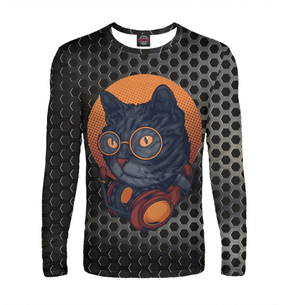 Мужской лонгслив с изображением MusicCat цвета Белый