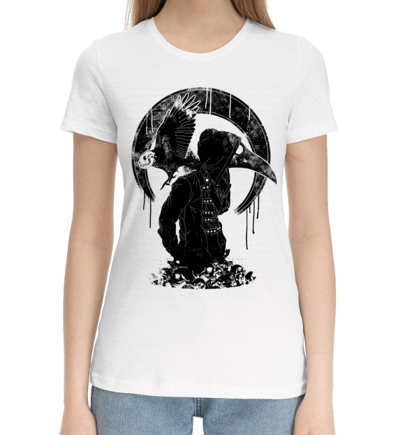 Женская хлопковая футболка с изображением Plague doctor цвета Белый