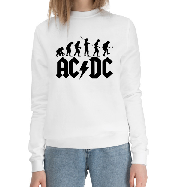 Женский хлопковый свитшот с изображением AC/DC цвета Белый