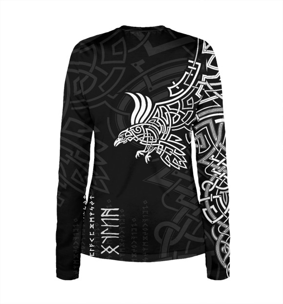 Женский лонгслив с притом Вороны Одина : Хугин и Мунин цвета Белый Женский лонгслив с изображением Вороны Одина : Хугин и Мунин цвета Белый