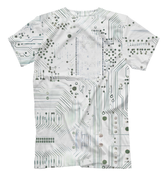 Мужская футболка с изображением Киберкот на белых микросхемах цвета Белый