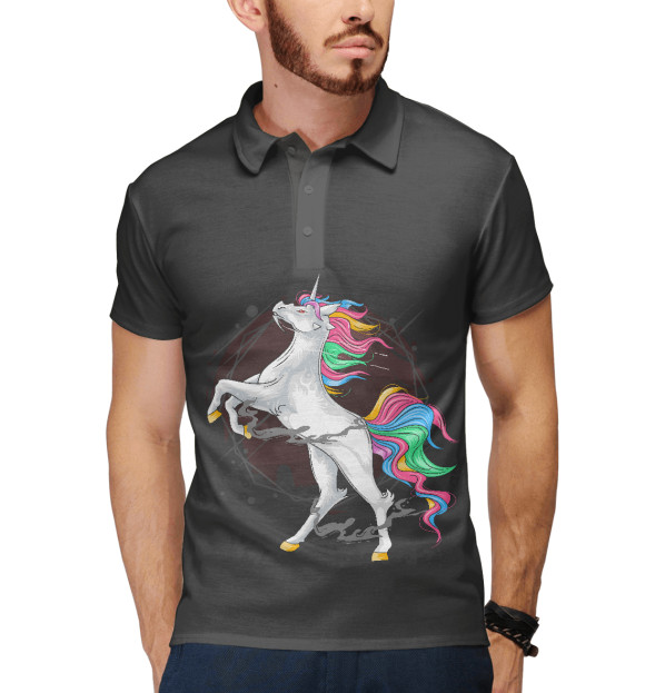 Мужское поло с изображением Единорог цвета Белый