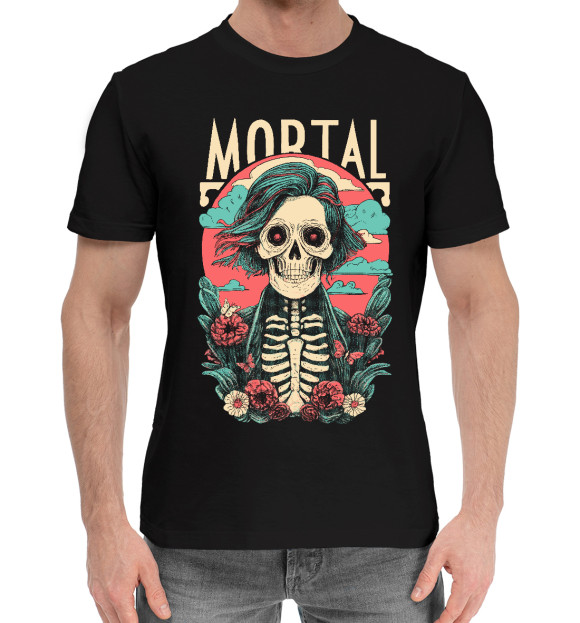 Мужская хлопковая футболка с изображением Mortal скелет цвета Черный