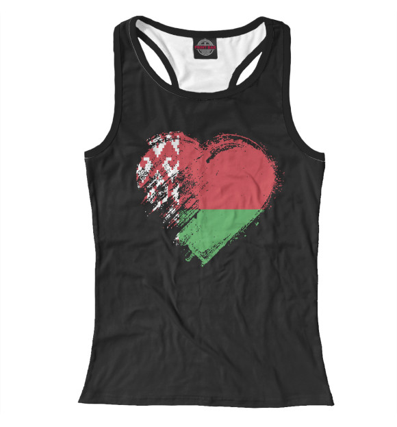 Женская майка-борцовка с изображением Сердце Беларуси цвета Белый